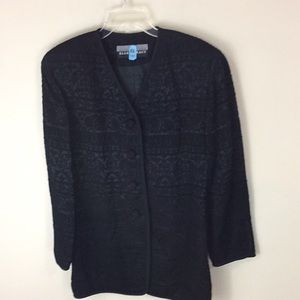 Linda Allard Ellen Tracy Black Jacquard Brocade Evening Jacket Size 10